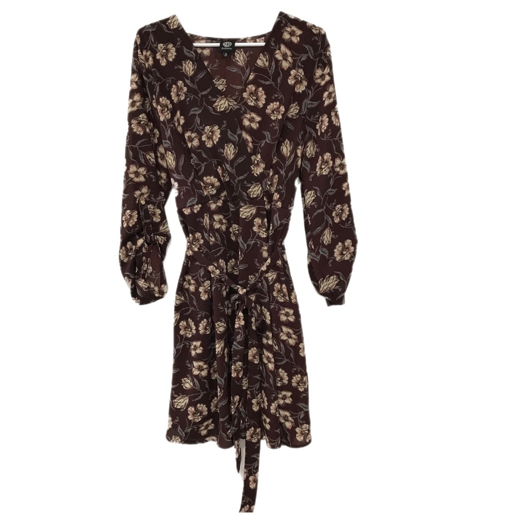 Bobeau Burgundy Floral Print Long Sleeve Dress